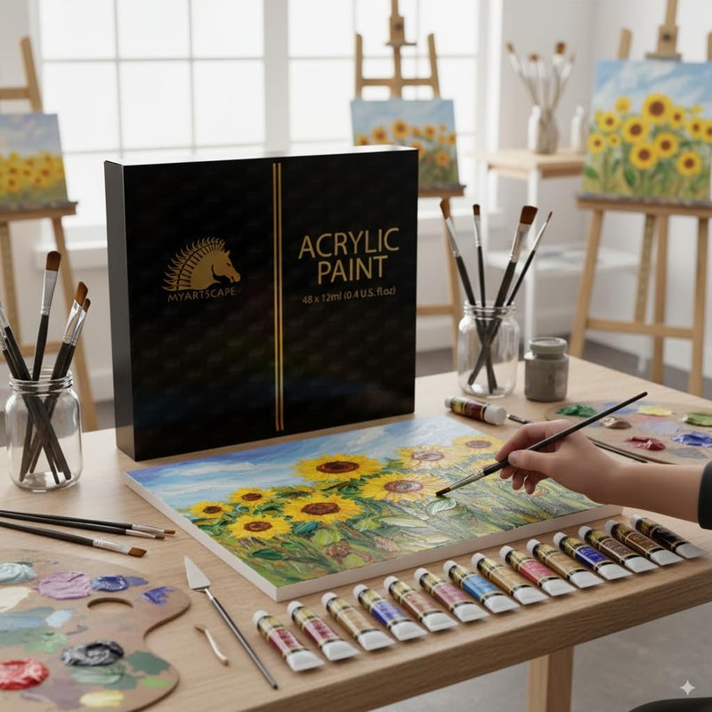 MyArtscape Acrylic Paint Set - 48 x 12ml Tubes - Lightfast - Heavy Body - Non Fading - Vibrant Colors - Artist Quality Painting Supplies - Professional Grade Paints - Image 2